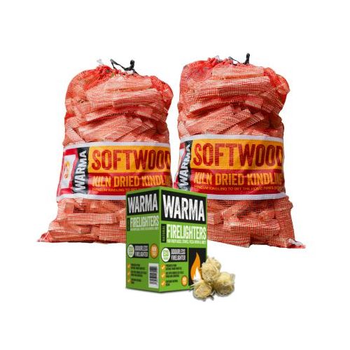 2 Kindling Nets and Wood Wool Firelighter Bundle