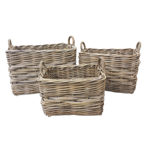Rectangle Baskets with Ear Handles 2 x 2 Weave - Large