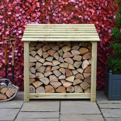 Greetham Log Store - 4ft x 4ft Light Green Slatted sides