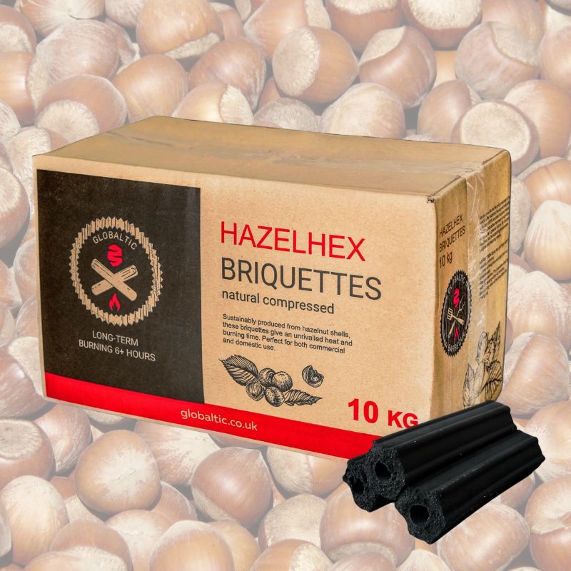 Globaltic HazelHex Briquettes |10kg Box | Restaurant Charcoal