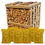 Alder logs in a crate and heat logs